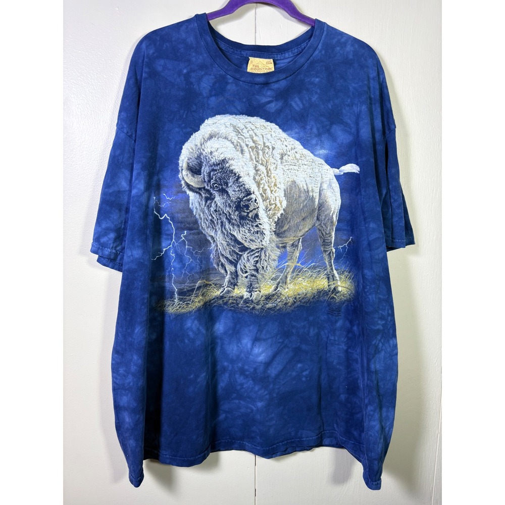 The Mountain XXXL Bison Buffalo Lightning Blue Tie Dye Graphic T Shirt Y2K